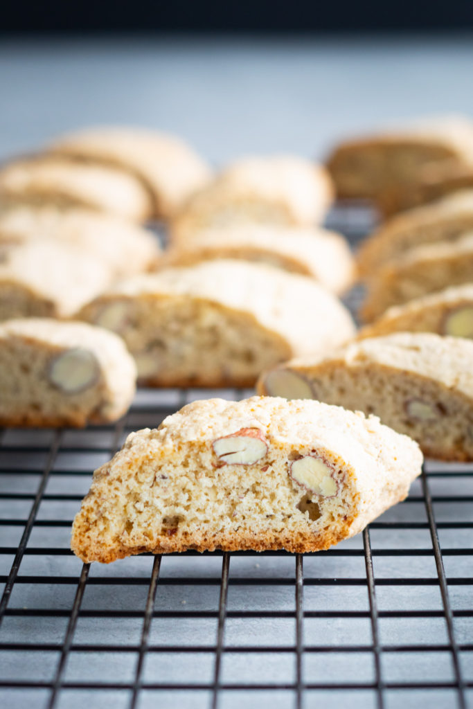 Chocolate Almond biscotti on cooling rack