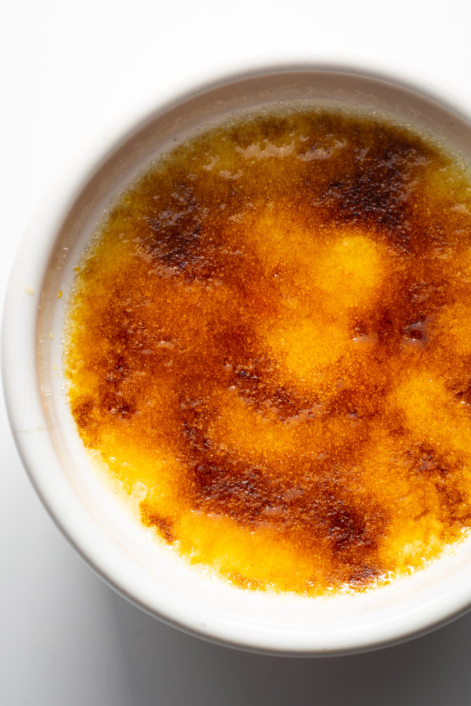 Crème Brulée in a ramekin viewed from above