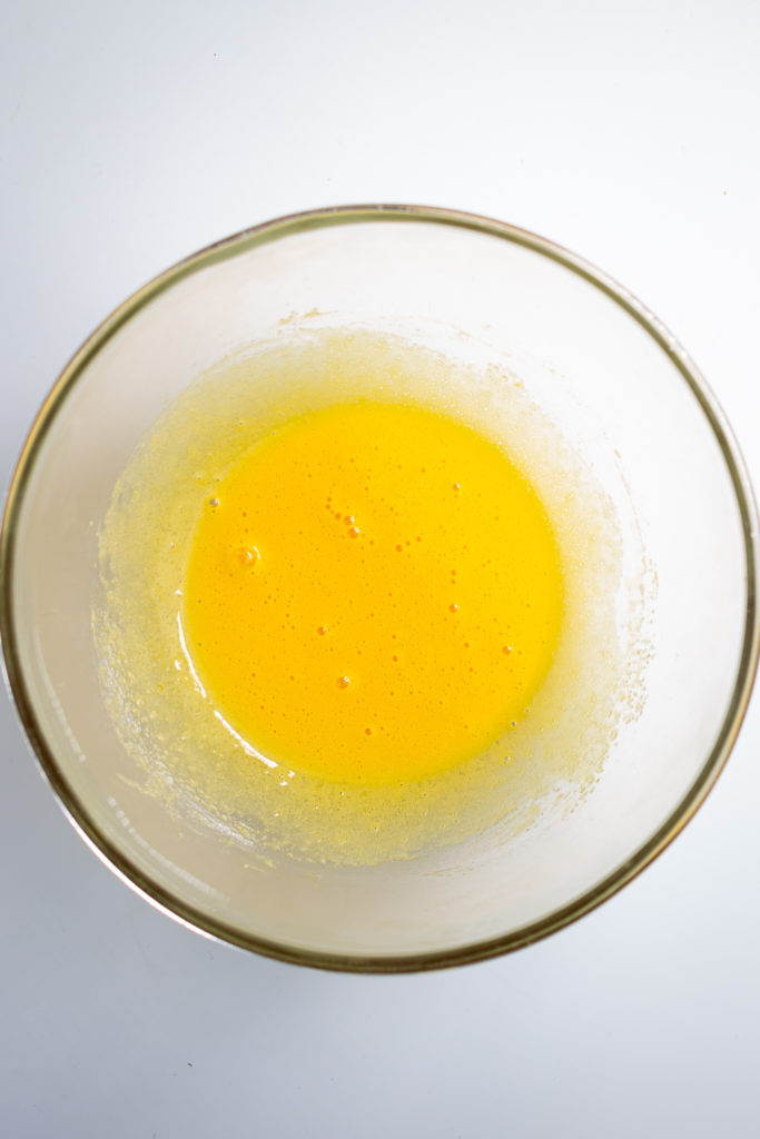 Egg yolks whisked with sugar