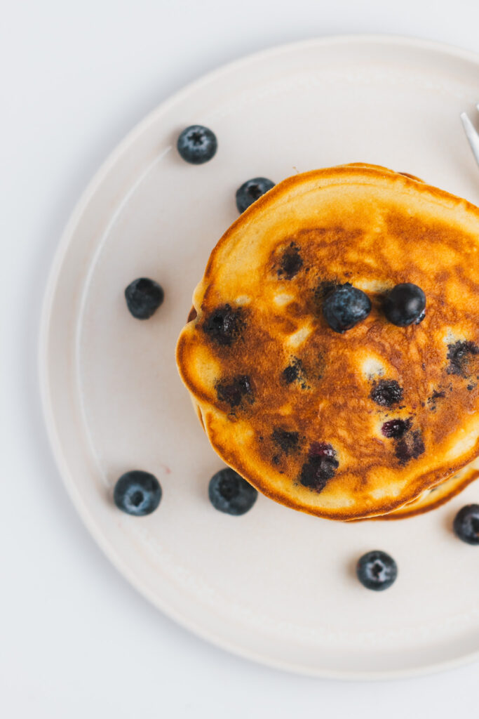 Stack of Blueberry Pancakes from above