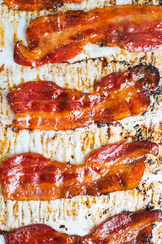 Maple Sriracha Bacon on a baking tray