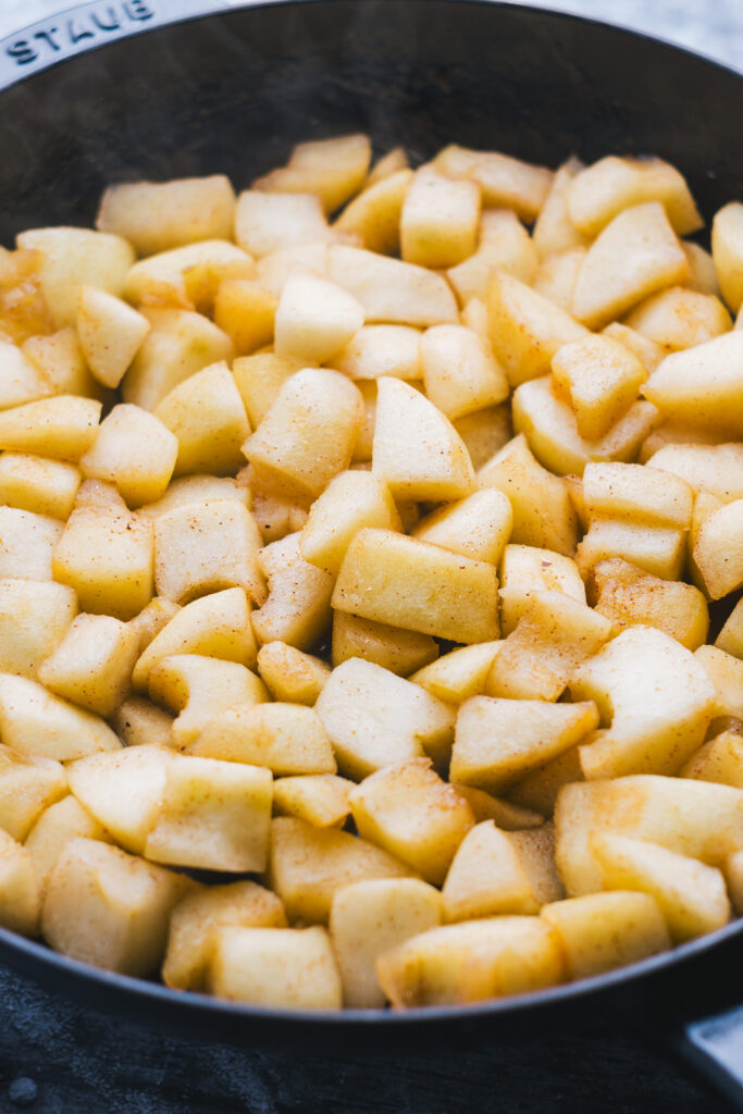 Chopped apples in cast iron skillet