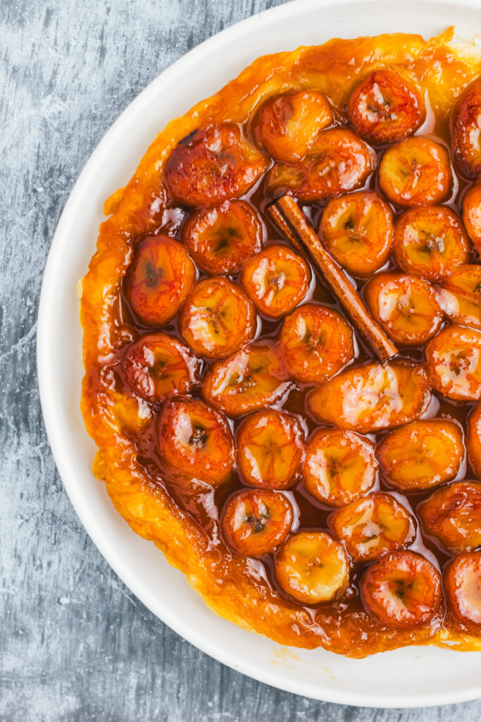 Caramelized banana tart on a plate