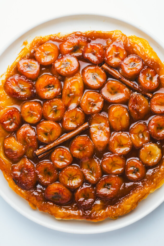 Caramelized banana tart on a plate