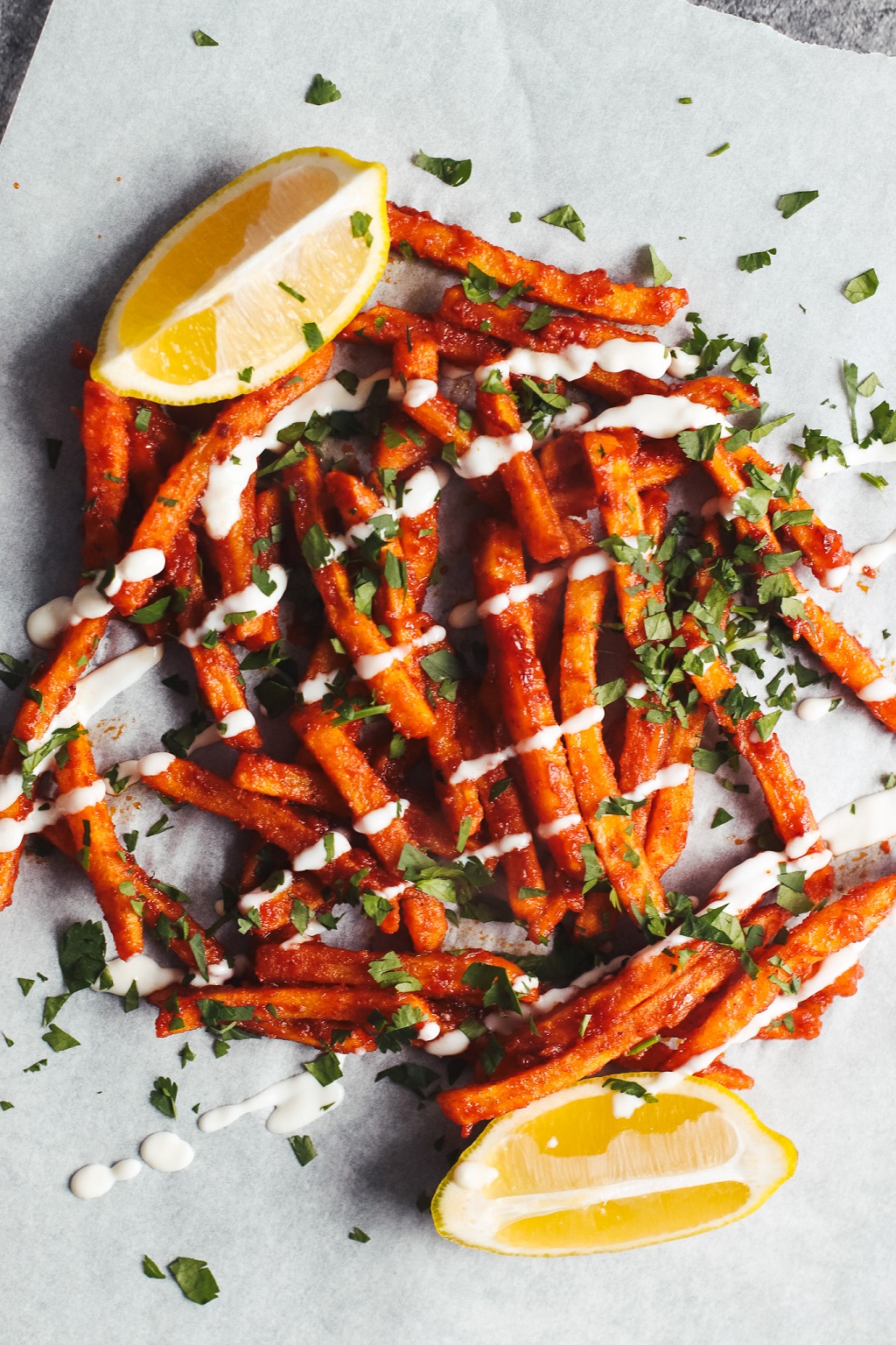 masala fries on parchment paper