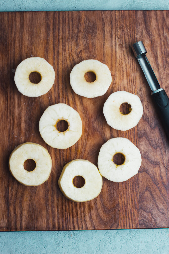 apple rings on a chopping board