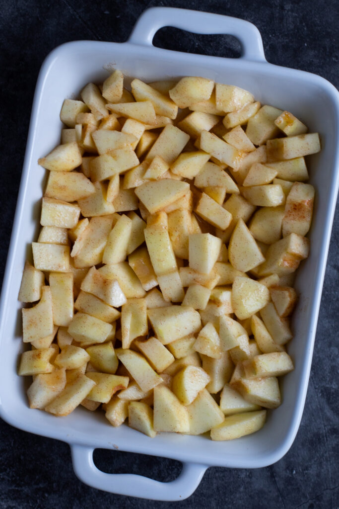 chopped apples in a serving dish