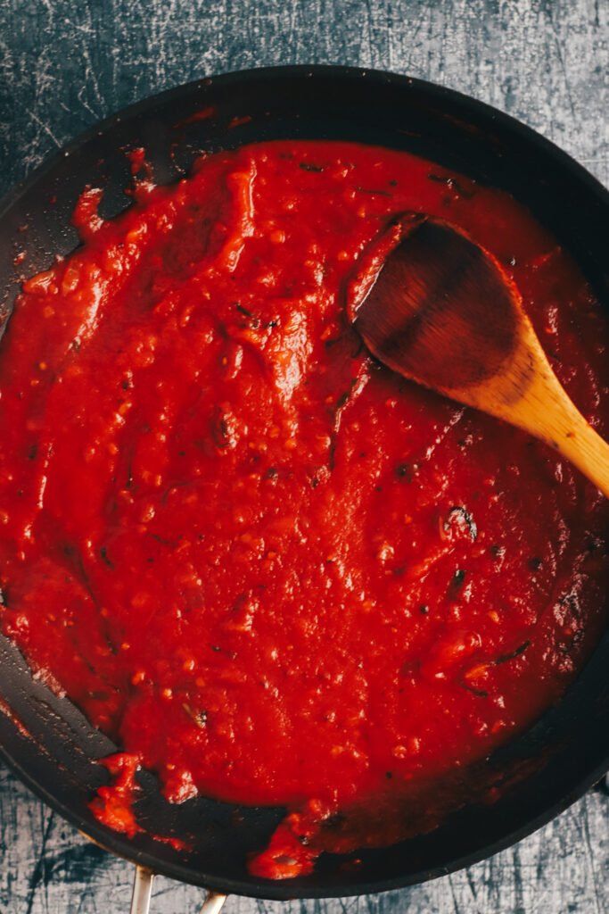 Napoli tomato sauce in a frying pan