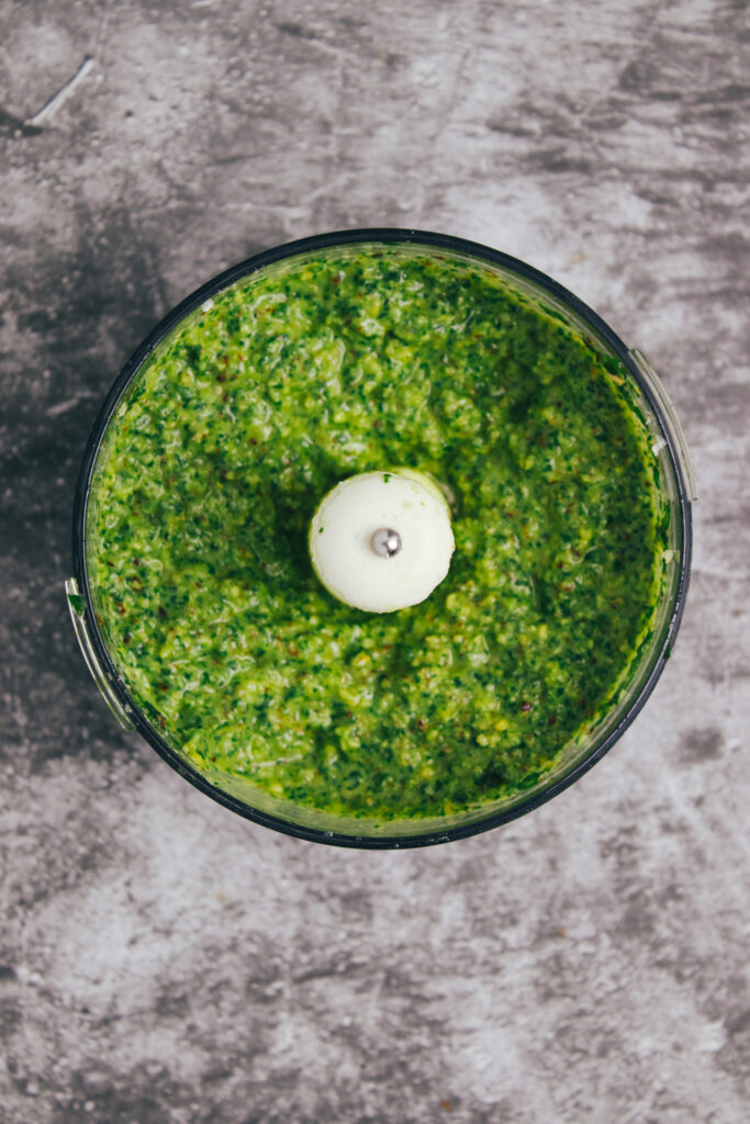 Pesto in a mini blender