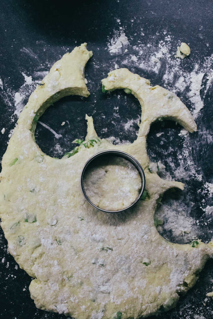 cheese and onion scone dough and scone cutter