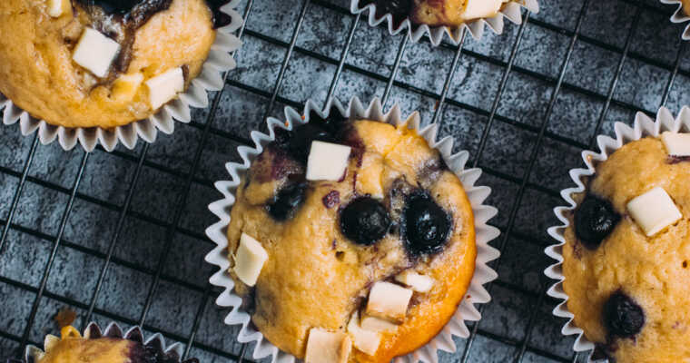 Homemade White Chocolate And Blueberry Muffins