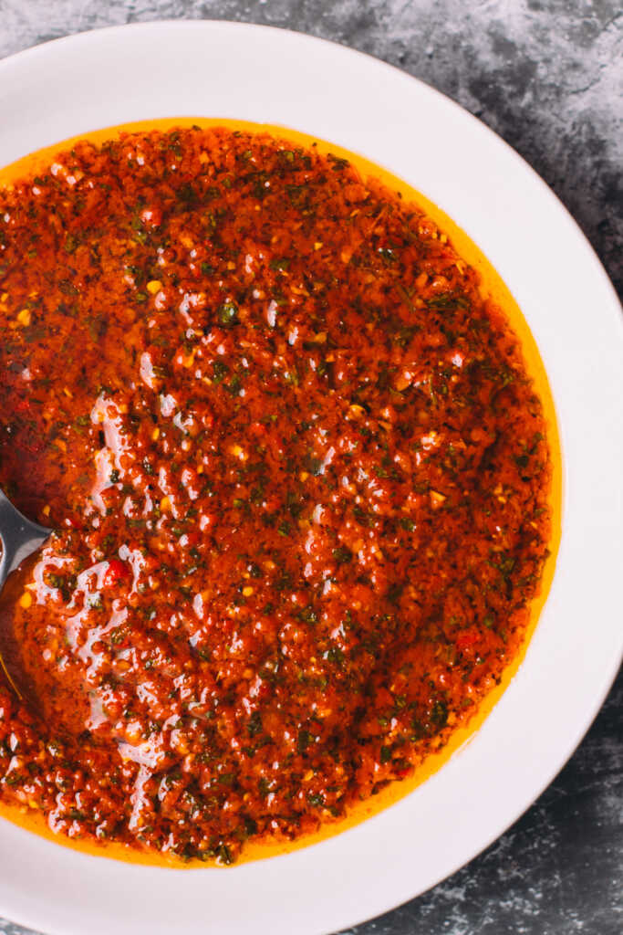 Chimichurri roja in a bowl