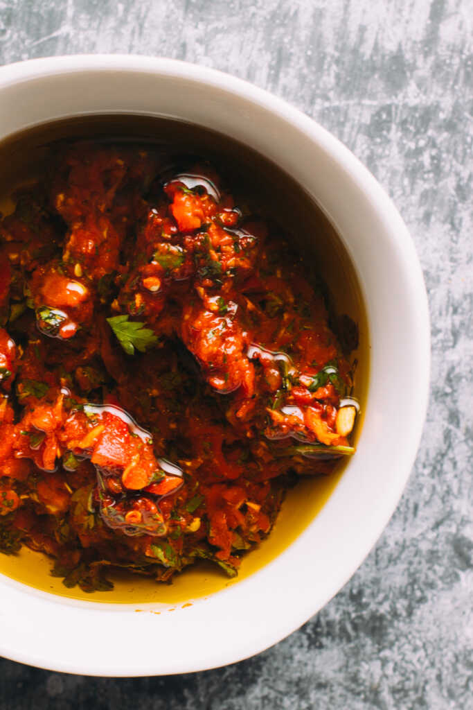 Chimichurri roja in a bowl