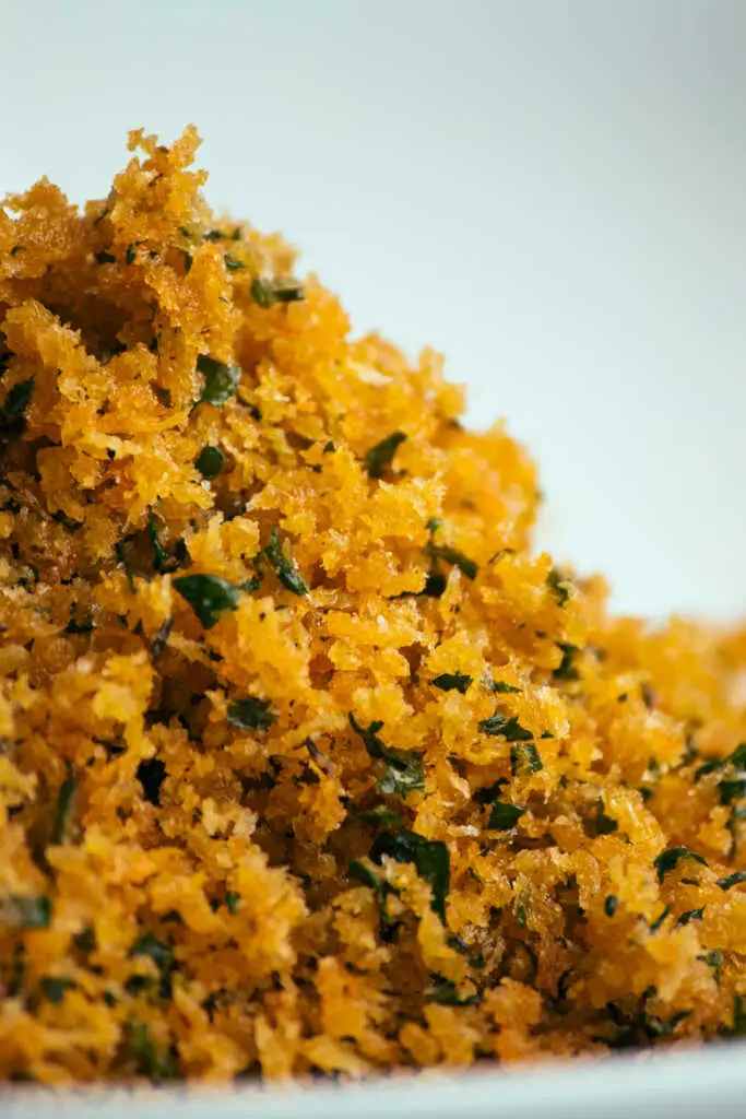 Close up of pangrattato breadcrumbs