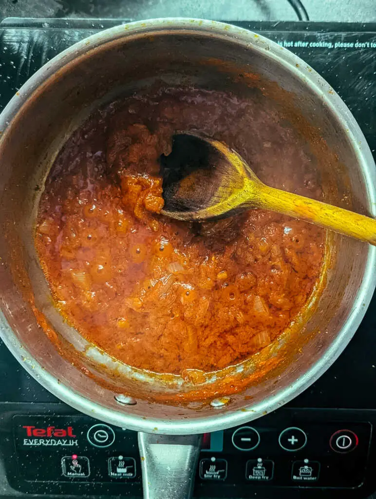 tomato butter pasta sauce in a saucepan