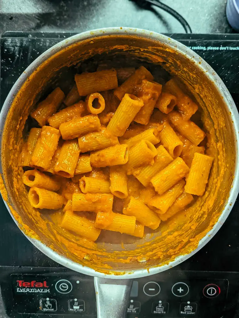 tomato butter pasta in a saucepan
