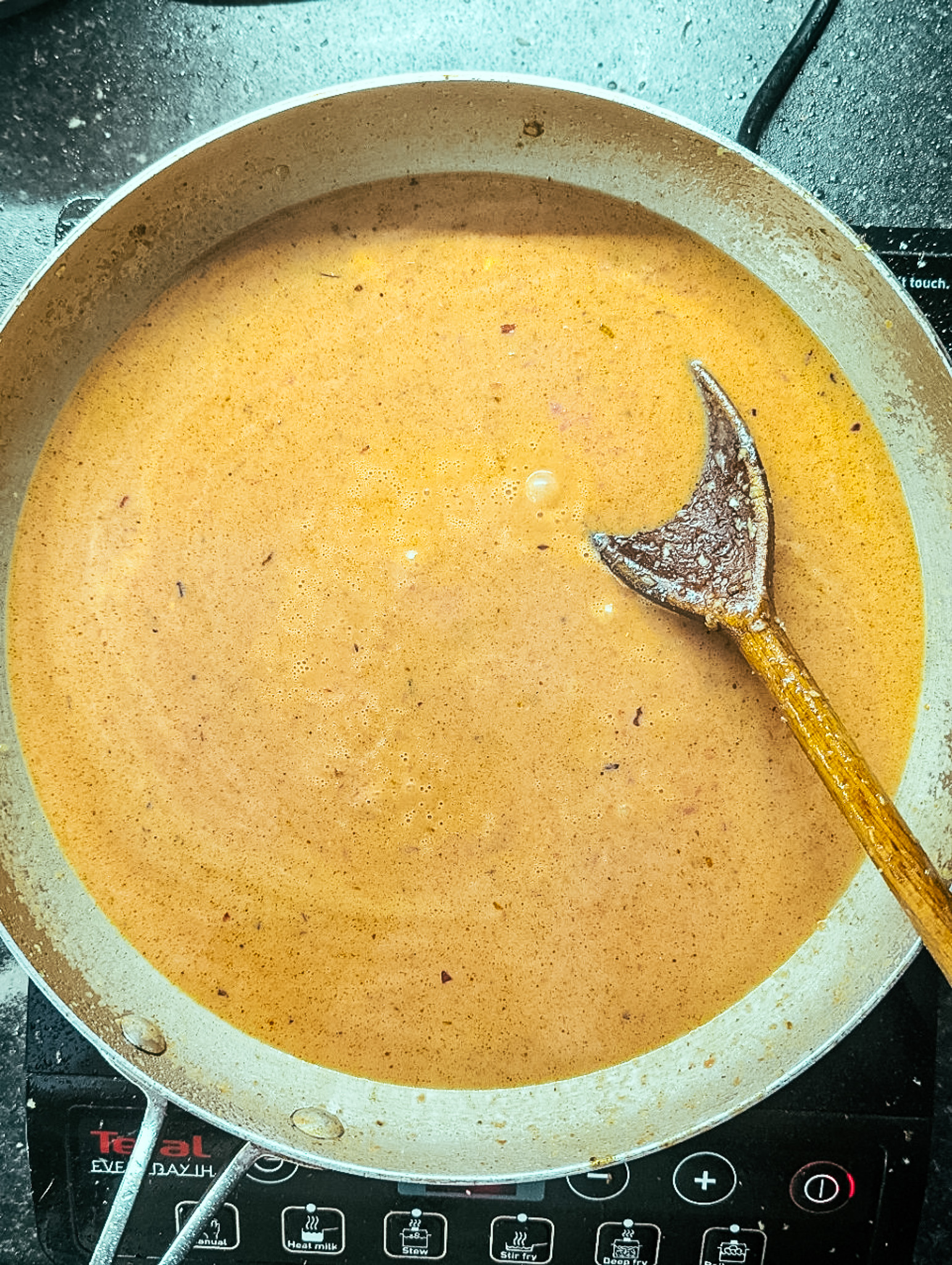 Ras el hanout curry sauce in a frying pan