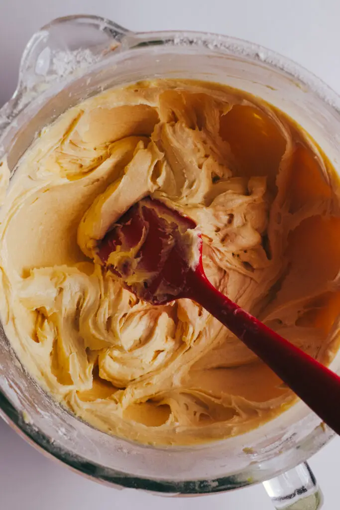 Smooth vanilla traybake cake batter mixed to the perfect consistency.